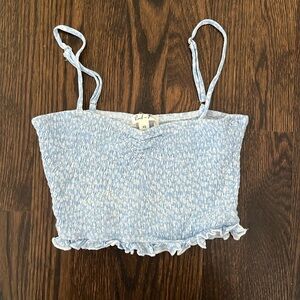 Baby Blue White Flower Ribbed Top